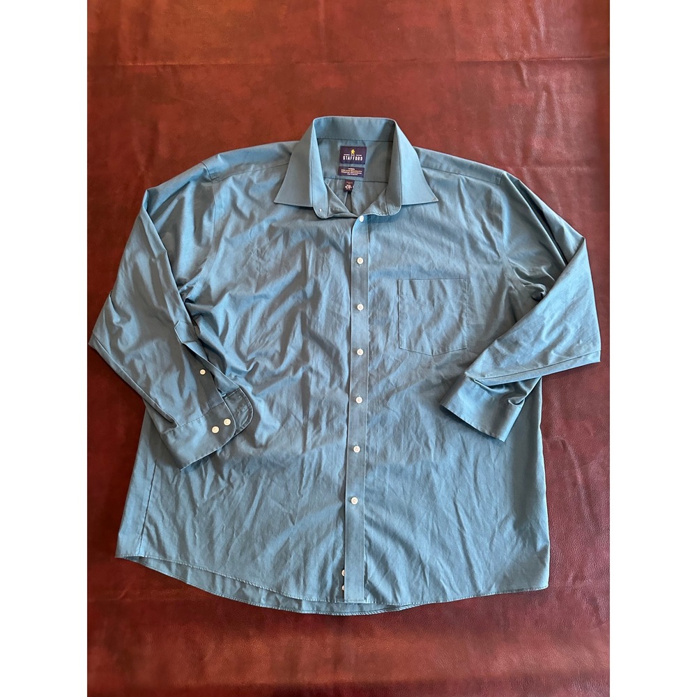 Stafford Travel EasyCare Broadcloth Teal Blue Dress Shirt Mens XXL 18-18.5 34-35